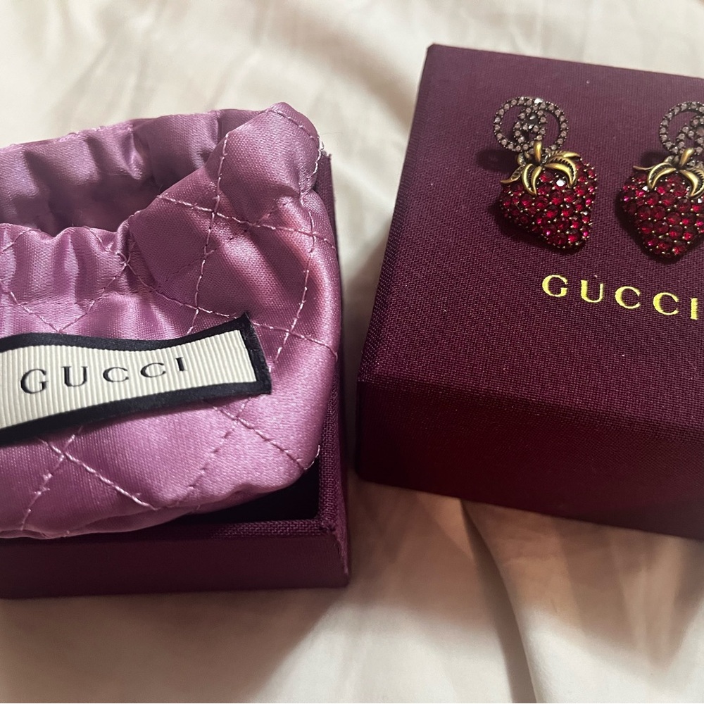 Gucci Red Crystal Strawberry Earrings